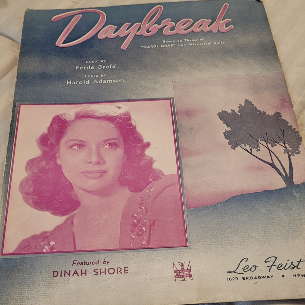 Daybreak Dinah Shore vintage Sheet music